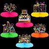 Chinco 6 Pcs Glow Party Birthday Centerpieces Neon Birthday Decorations Honeycomb Birthday Centerpieces Neon Centerpieces for Tables Neon Birthday Party Supplies(Classic)