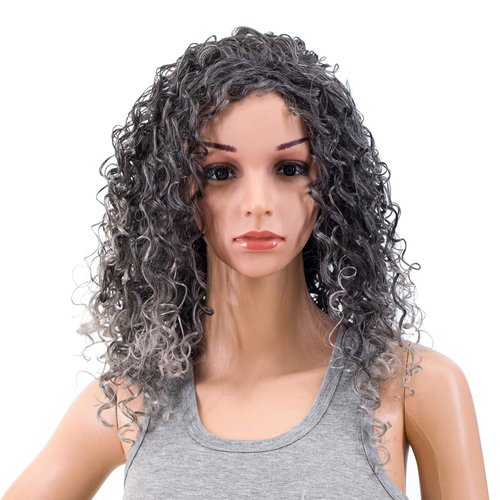 SWACC 20-Inch Long Big Bouffant Curly Wigs for Women Synthetic Heat Resistant Fiber Hair Pieces with Wig Cap (Gray Mixed Highlights)