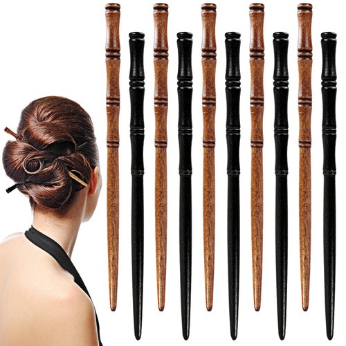10 Pcs Vintage Wood Hair Sticks Bamboo Shape Hair Sticks, Elegant Shape Chopsticks for Hair Styli...