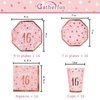 Rose Gold & Pink Sweet 16 Birthday Bundle: Party Supplies Set with paper Plates, Napkins and Cups - Sweet Sixteen Decorations, Party Favors ，Serves 16