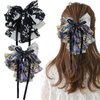 Capiant 2 PACK Big Bowknot Chiffon Hair Claw Clips, Floral Ponytail Clips, French Style Hair Accessories for Women Party Wedding Daily Wear