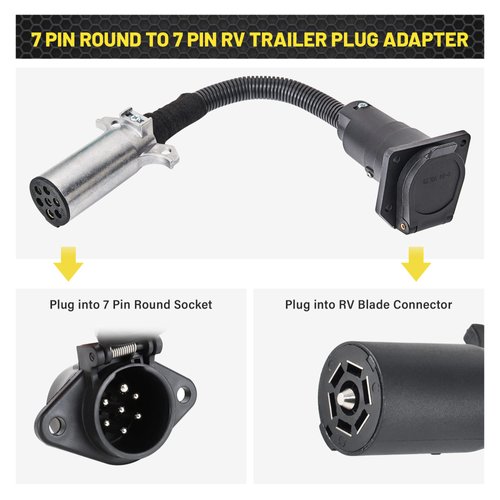 Oyviny 7 Pin Round to 7 Pin RV Trailer Adapter with Mounting Bracket, 7 Pole Round to 7 RV Blade Adapter 14 Inches Length