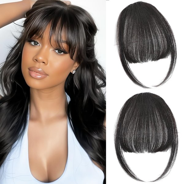 Cesomeey Clip in Bangs 100% Real Human Hair, Wispy Bangs Hair Clip, Hair Bangs Clip in Human Hair, Fake Bangs Fringe with Temples Hairpieces, Clip on Bangs for Women Daily (Natural Black, Wispy Bangs)