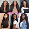 Kinky Straight Clip in Hair Extensions for Black Women Natural Black Full Head Yaki Kinky Straight Synthetic Hair 4Pcs 11 Clips 140g/Set (16 inch)