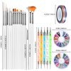Teenitor Nail Art Brushes,3D Nail Art Paiting Polish Design Kit with 15 Nail Gel Brushes, Nail Dotting Pen 5pcs, 12 Colors Nail Rinestones 10 Adhesive Nail Striping Tape for False Acrylic Nails White