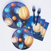 DECORLIFE Space Themed Party Supplies Serve 24, Outer Space Party Decorations for Boys, Planet Plates Napkins Forks for Space Solar System Birthday, Total 96 PCS