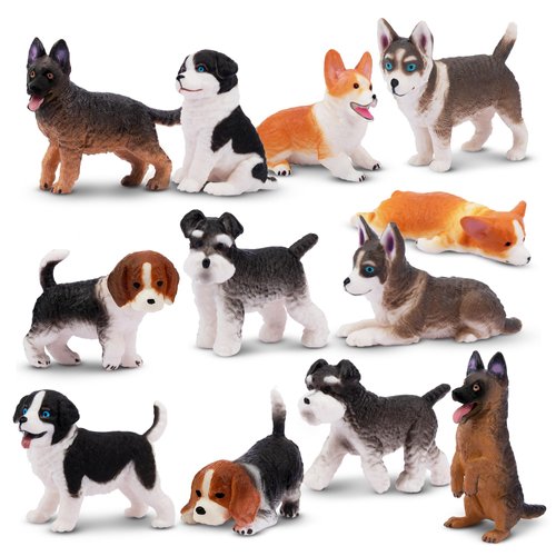 EYSCOTA 12PCS Dog Figurines Playset, Realistic Detailed Plastic Puppy Figures, Hand Painted Mini Dog Figures Toy Set Cake Toppers Birthday for Kids Toddlers