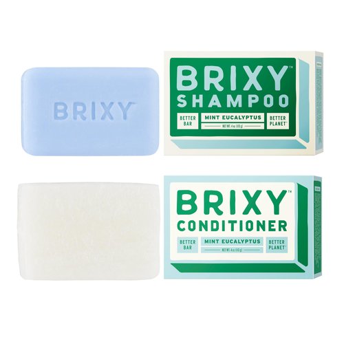 BRIXY Shampoo and Conditioner Bar Set for Balance & Hydration, Vegan & Plastic Free, All Hair Types, pH Balance & Safe for Color Safe - Mint Eucalyptus