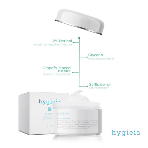 Hygieia + Encapsulated 2% Retinol Cream, 4oz – Liposomal Anti-Wrinkle Cream for Face, Neck & Body – Fast & Deep Cellular Absorption – Day or Night Cream for Firming, Lifting & Repairing Aging Skin