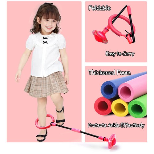 Skip Ball for Kids, Foldable Ankle Skip Ball Colorful Light Flashing Jumping Ring, Fitness Jump Rope Sports Swing Ball, for Children Adults Boys Girls Toy (Red)