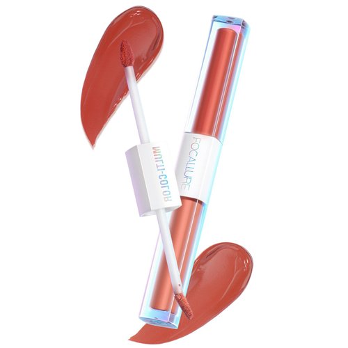 FOCALLURE 2 In 1 Dual Head Intense Matte Velvet Lip Gloss Non-cracking Anti-transfer Long-Lasting Waterproof Liquid Lipstick Makeup