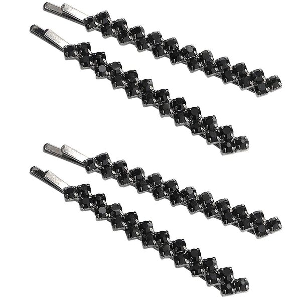 2 Pairs Black Crystal Hair Pins Sparkle Rhinestone Hair Bobby Pins Stylish Decorative Hair Clip for Women，Hair Accessories