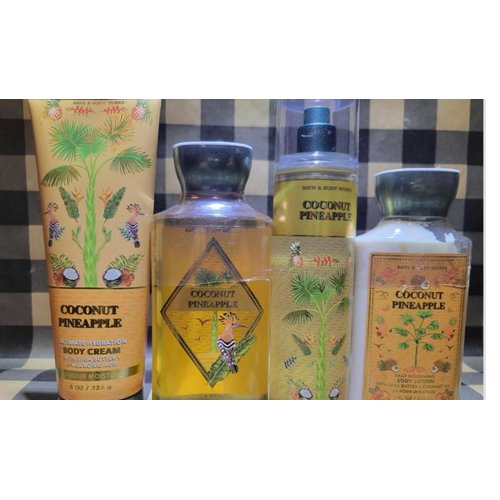 4 pack coconut pineapple set bath body Fragrance Mist Body Cream Shower Gel Wash Body Lotion 8 oz each