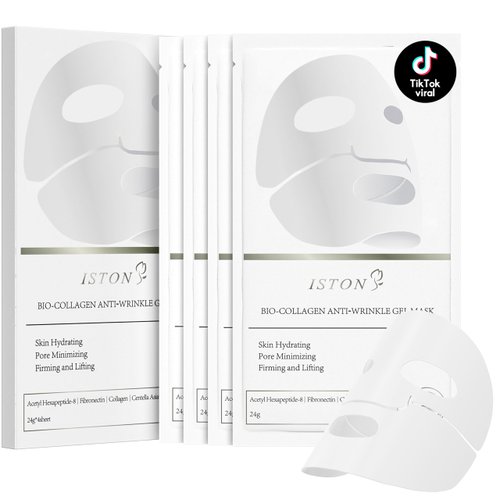 ISTON 4 Pack Deep Collagen Face Mask - Real Collagen 2,160,000PPB for Elasticity/Pore Minimizing/Anti-Wrinkle/Lifting & Moisturizing,TikTok Trend Skin Care for All Skin Types