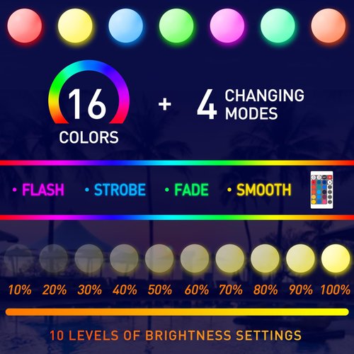 MIAOKE Pool Toys 16 Inch 5 Pack- 16 Lighting and 4 Modes LED Beach Ball with Remote Control,Suitable for Pool Games Night Summer Pool Party,Outdoor Teen Adult Family Games