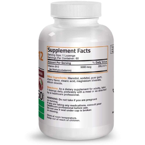 Bronson Methyl B12 5000 mcg Vitamin B12 Methylcobalamin Energy & Brain Support 60 Lozenges