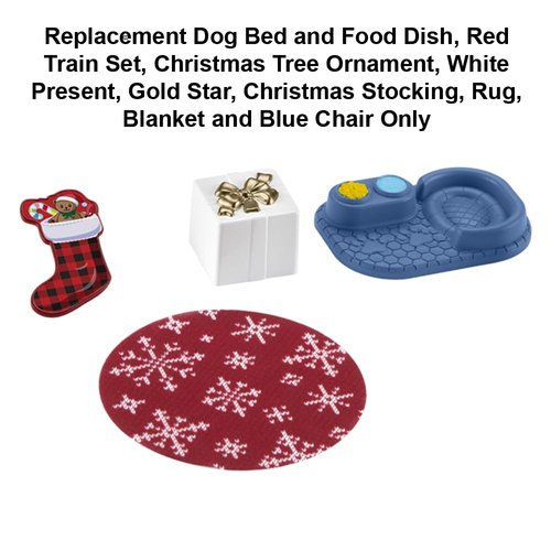 Replacement Part for Fisher-Price Little-People Advent Calendar Christmas Playset - HGP72 ~ Replacement Accessories Bundle ~ Includes Dog Bed and Food Dish, Red Train Set, White Present and More