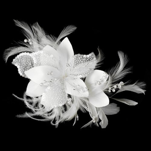Tahlia Sequins & Bugle Beads Comb/Clip Ivory Wedding Bridal Feather Fascinator