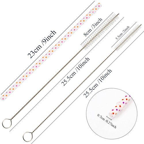 SUBANG 50 Pack Reusable Straws, BPA-Free, 9" Colorful Hard Plastic Stripe Drinking Straw for Mason Jar Tumbler, Family or Party Use with Cleaning Brush