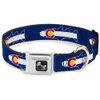 Dog Collar Seatbelt Buckle Colorado Trout Flag Snowy Mountains Blues White Red Yellow 9 to 15 Inches 1.0 Inch Wide