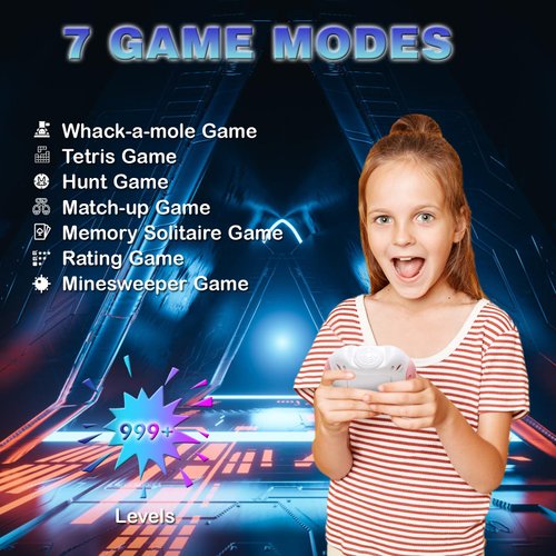 Tendccy Quick Push Handheld Game for Kids 3-12, 7 Game Mode Flashing Fast Press Push Puzzle Games Sensory Fidget Toys, Christmas Birthday Gifts Travel Toys for Boys Girls Teens Adults - Pink