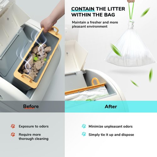 Bilibara Drawstring Litter Liner Bags, 65 Pack - Cat Litter Box Replacement Waste Bags for Self-Cleaning Litter Box and Auto Clean Litter Box Liners, Trash Bags for 3.5 Gal Home/Kitchen Trash Cans