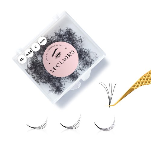MDC LASHES Promades Eyelash Fan 500fans | 5D-16D, 0.05-0.07 Thickness, C/CC/D Curls, 8-18mm | Volume Lash Extensions Premade Lash Fans Pro Made False Eyelashes Pestanas Pelo A Pelo (10D-0.07-D-14)