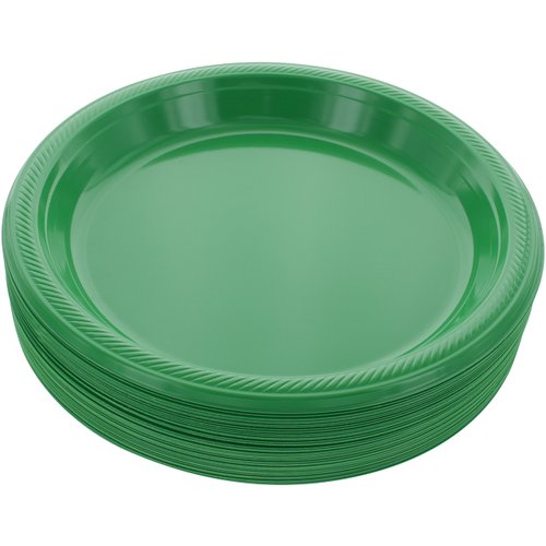 Amcrate Disposable Plastic Plates Green, 10.4 Inches Plastic Dinner Plates, Strong and Sturdy Disposable Plates for Party, Dinner, Holiday, Picnic, or Travel Party Plates, Pack of 50