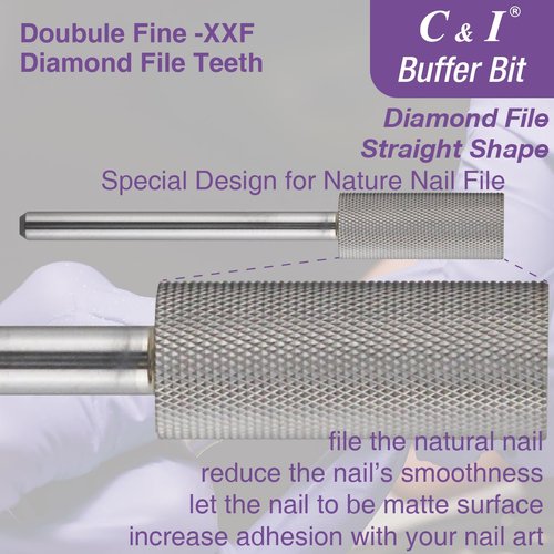 C & I Nature Nail Buffer Nail Drill Bit XXF Efile Small Barrel Diamond File-Teeth Safe for Nail Beauty Fans or Nail Techs Do Nail Art Preparation & Prep Nail Bed at Home or Nail Salon Double Hand Use