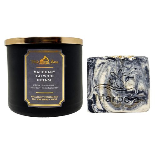 Bath & Body Works Mahogany Teakwood Intense 3-Wick Scented Candle with a Charcoal Scrub Bar Soap