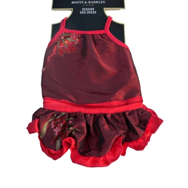 Boots & Barkley Red Sequin Dog Dress Holiday Pet Gown M