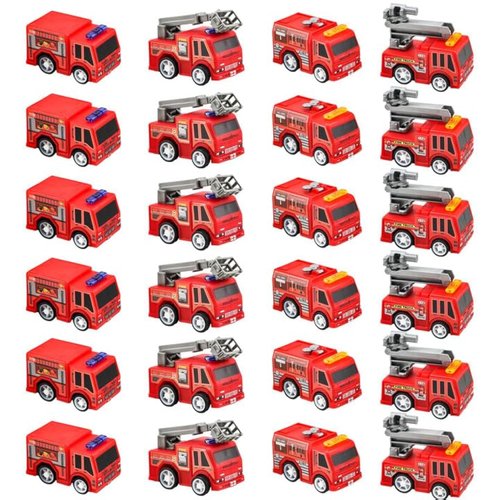 Conagel 24 Pcs Mini Pullback Fire Truck Toy Bulk Small Fire Trucks Toy Plastic Fire Engine Toy Trucks for Firefighter Birthday Party Supplies, 4 Styles