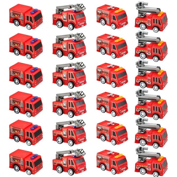 Conagel 24 Pcs Mini Pullback Fire Truck Toy Bulk Small Fire Trucks Toy Plastic Fire Engine Toy Trucks for Firefighter Birthday Party Supplies, 4 Styles