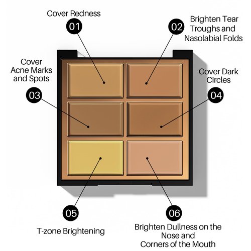 FV Premium Cream Concealer Palette, 6 Colors Corrector for Dark Circles, Redness & Acne, Long Lasting, Waterproof, Full Coverage Cream Foundation Palette with Natural Finish, 02 Medium Shade