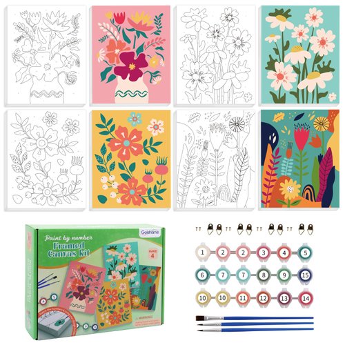 goldentime Framed Paint by Numbers for Adults and Kids Ages 8-12 - Easy to Paint by Number for Beginners, Flower Canvas Painting Kits Perfect for Gift Home Wall Decor 8 * 10inch