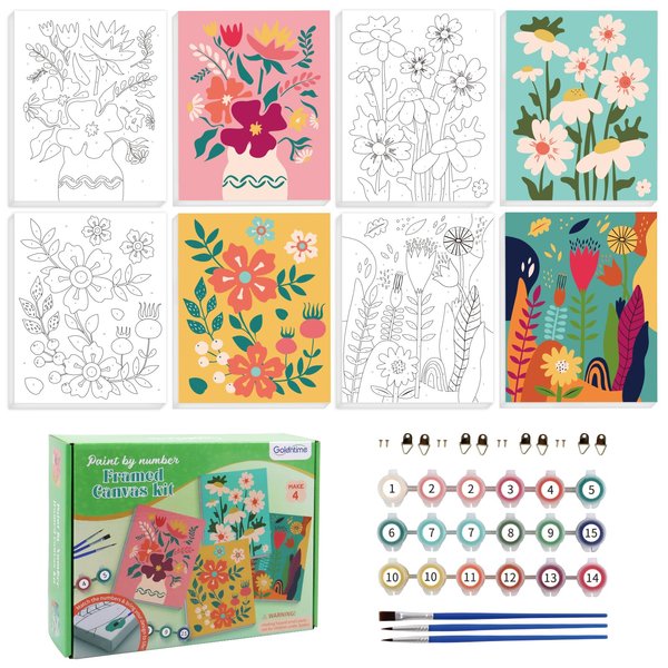 goldentime Framed Paint by Numbers for Adults and Kids Ages 8-12 - Easy to Paint by Number for Beginners, Flower Canvas Painting Kits Perfect for Gift Home Wall Decor 8 * 10inch