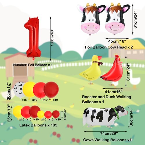 Cow Birthday Party Supplies, Cow Party Decoration Balloon Garland Arch Kit for 2nd birthday Farm Animals Theme Party with Cow Animal Foil Balloons (1)