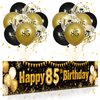 Black Gold 85th Birthday Decorations for Men Women, Black and Gold Birthday Yard Banner Sign and 18 PCS 85th Happy Birthday Balloons for 85th Anniversary Birthday Party Supplies Outdoor Yard Decor