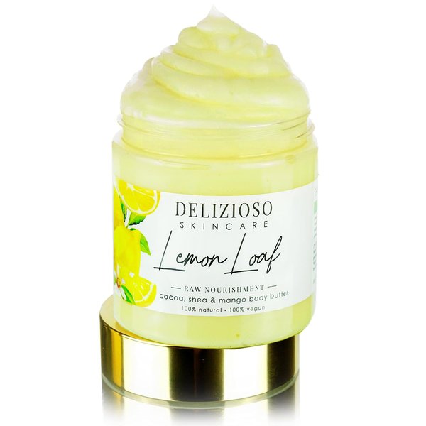 Lemon Loaf 100% Natural & Vegan Raw Nourishment Body Butter - Cocoa, Shea & Mango Butter - Rich, Quick Absorbing Moisturizer For Body, Hands & Feet - Handmade, Cruelty Free, with Organics