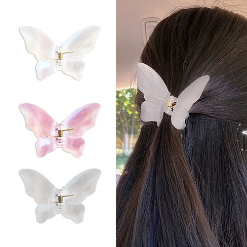 ANQSYY New 3Pcs Korean-style butterfly hair claw clip for girls Non-slip Frosted Clear Butterfly Hair Clips for Thick Hair Women's Hair Accessories cute hair clip
