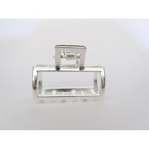 Generic Tiny small silver tone rectangle metal hair claw clip