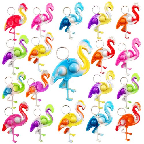 Roaqua 24 Packs Flamingo Bulk Mini pop Fidget Gifts for Holiday Boys and Girls Kids Party Favors Supplies and Classroom Students Prize
