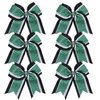 Cheerleader Bows 8 Inch 3 Layers 6 Pcs Ponytail Holder Jumbo Cheerleading Bows Hair Elastic Hair Tie for High School College (Black/White/Green)