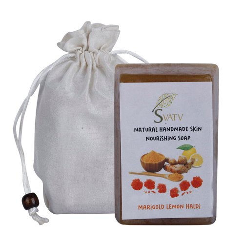 SVATV Marigold Lemon Turmeric Soap Handmade Natural Bar Soap for Men & Women, Moisturizing Body & Face Soap, 125g x 2