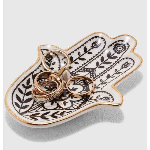 MADE BY LUCKY Jewelry Trinket Ring Dish Ceramic Hamsa Evil Eye Hand of Fatima Holder Key Ashtary Trinket Plate Bowl Small Boho Home Decorative Cute Decor Jewelry Tray Dish Gift Mom Brithday