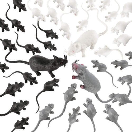 Gawertoy 33 PCS Halloween Fake Mouse Toys, Realistic Plastic Mouse Figurines Simulated Big and Sm...