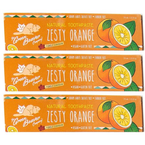 Green Beaver All Natural Organic Toothpaste, Vegan, Fluoride Free & Gluten Free Toothpaste, Zesty Orange Flavor, 75ml, 3 Pack