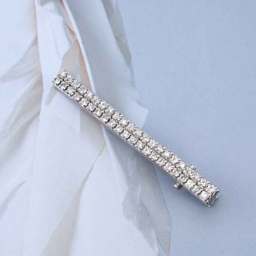 Iaceble Boho Rhinestone Bar Hair Clip Barrette Crystal Rectangular Side Clip Bobby Pin Silver Cz Row Hair Barrettes Shining Weddings Bridal Hairclips Decorative Hair Accessories for Women and Girl