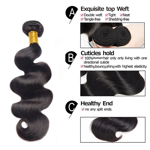Body Wave Bundles Human Hair Natural Black Color 8A Brazilian Unprocessed Virgin Hair 3 Bundles 14 14 14 Inch Double Weft Body Wave Bundles Remy Human Hair Extensions