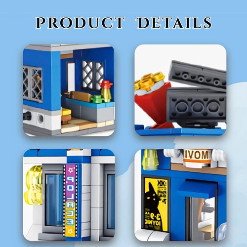 WULOBOOI City Movie Theater Building Blocks Sets, Cute Street Store MOC Cinema 3D Toy Model Building Kit, Creative Birthday Gift for Adults/Kids Who Love Movies (253 Pieces)